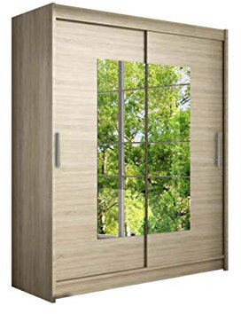 Mirjan24 Schwebetürenschrank Westa III Kleiderschrank mit Spiegel, Modernes Schlafzimmerschrank, Schiebetürenschrank, Garderobe, Schlafzimmer (Sonoma)
