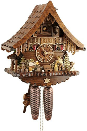 Eble Kuckucksuhr Original Schwarzwälder Kuckuckuhr Echtholz mechanisches 8-Tage Laufwerk NEU VDs Zertifikat Holzhacker 34cm- 24056