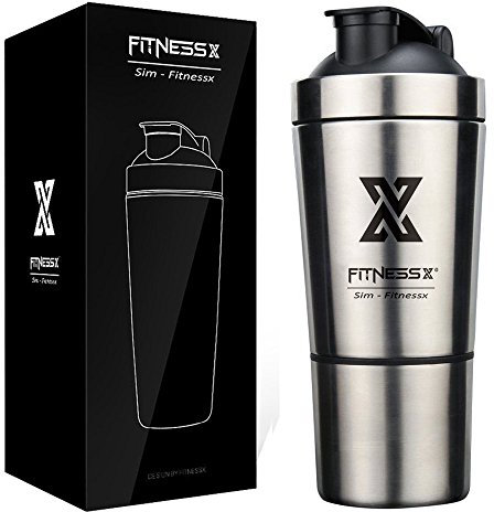 X SIM FITNESSX 700ml +200ml Fitness proteína coctelera acero inoxidable