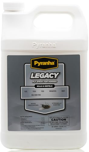 PYRANHA Legacy Fly Spray for Horses - Water-Based Long Lasting Fly Control Repels Horn, Deer, Horse, House, Stable, & Face Flies, Ticks, Mites, Mosquitoes, Gnats & Lice, 1 Gallon