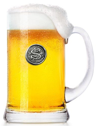 English Pewter Company Chope de bière en verre de 1 pinte de bière Monogram Initial Tankard - Cadeau personnalisé avec votre choix d'initiale (S) [MON019]