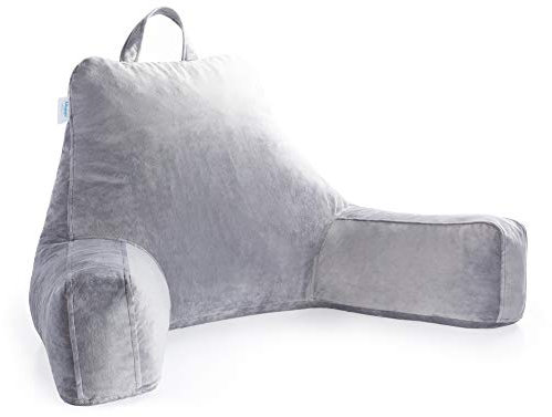 Linenspa Lesekissen mit geschreddertem Memory-Schaum, Rückenkissen zum Sitzen im Bett, Lesen, Spielen, Fernsehen – Bettstuhlkissen mit Armlehnen, Größe XL, Schlafsaal-Essentials, Stein
