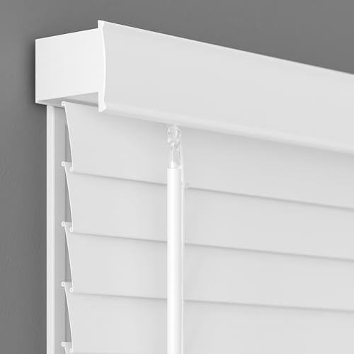Lumino - 2 Cordless Flat Slat Faux Wood Window Blinds for Home - 27 W x 64 L - White, Faux Wood Blinds for Indoor Windows, Venetian Room Darkening Blinds