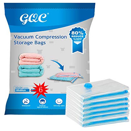 GQC Jumbo Vacuum storage bags,6 pack Vacuum bags clothes [Works With Vacuum Cleaner ],to store clothes and beddings,could save your space,dust-free,keep away from moisture(100 * 80 CM)