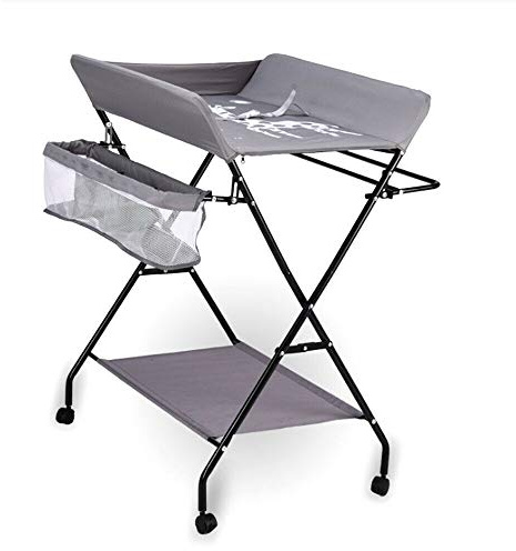 25kg Multifunktionales Wickeltisch Wickeltischauflage Wickelkommode Klappbar Baby Kombi 3 Fächer 80 * 63 * 96cm (Mit Mobil Rollen)