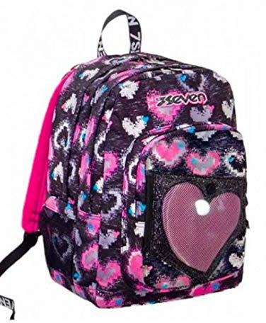 Zaino Seven Freethink BRIGHTHEART rosa nero Scuola Doppio Scomparto 2 ass - Selezione Cartoleria Varzi dal 1956