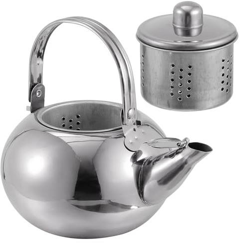 Cabilock Teekocher Türkisch 1L Edelstahl Teekanne Herd Top Tee Wasserkocher Teekanne mit Tee-Ei Blühende Und Lose Blatt Tee Maker Set 1L Silber Türkische Teekanne