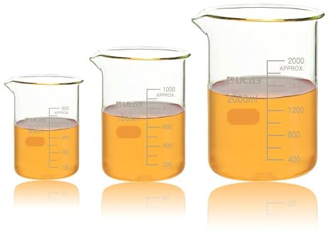 ULAB Scientific Glasbecher Set, 3 Größen von Vol. 500 ml, 1000 ml, 2000 ml, 3.3 Borosilikat Griffin, niedrige Form mit gedruckter Skala UBG1028