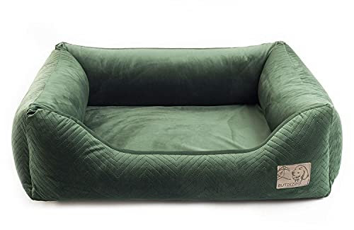 BOUTIQUE ZOO Exclusive Hundebett | Hundeliege, Hundekörbchen mit Kissen | Hundesofa für kleine und mittlere Hunde | Große: M - 75 x 66 x 20 cm | Farbe: Velvet Grün