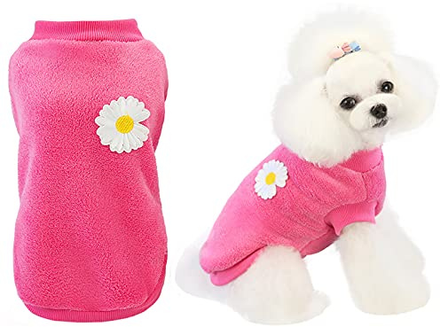 Izefia Suéter de lana para perro, suéter cálido de invierno, pijama de flores, suéter de forro polar para perros pequeños, medianos y gatos, magenta, talla L
