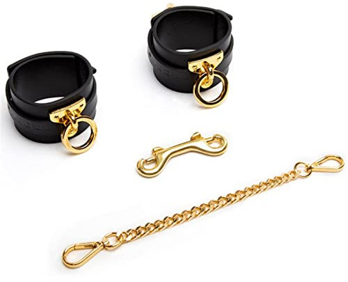 BDSM Set Mit 5 Stück Hochwertiges Leder Bondage Set Handschellen Fußfessel Halsband Leine Ketten Peitsche SM Bettfesseln Sex Set Fetisch Erotisches Sexspielzeug Für Männer Und Frauen,Handschellen