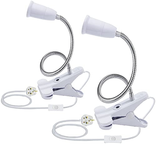 Clip Desk Lamp, 2PCS E27 with Plug and Switch, 360 Degrees Flexible Neck Clip on Lamp Holder, Spotlight with 2.2M Cable, Clamp Light for Bedroom Desk Garages Kitchen