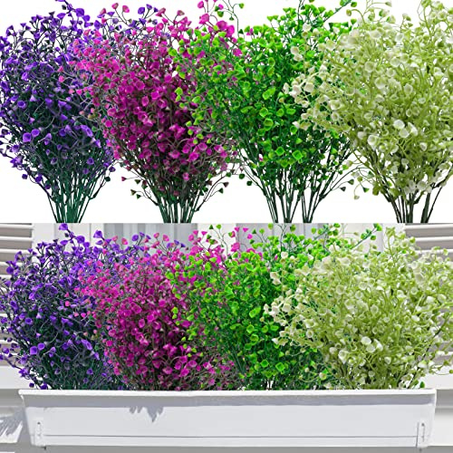 12 Bündel Kunstblumen für Außen, Wetterfeste Plastikblumen Kunstpflanzen Outdoor Künstliche Balkonpflanzen UV Beständig Unechte Sträucher Büsche für Außenbereich Balkon Garten Balkonkästen (Bunt)