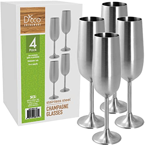 Champagnergläser mit Stiel, Edelstahl, unzerbrechlich, 237 ml, Premium-Qualität, wiederverwendbar, hält Getränke länger kühl, einzigartige Party-Geschenkidee für Unterhaltung und Urlaub