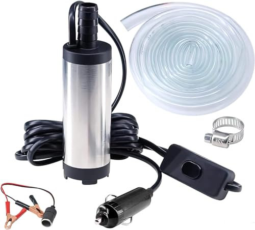 Loofu Water Pump Diesel Fuel Pump 12V Inline Water Pumps, with Adapter Clip Transfer Pump, Water Pump Submersible for Diesel Vehicles or Speed Boat, with Hose 3m Power Cord