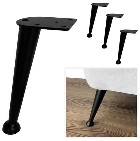 P17- Lilli | SET: 4 Piedi in Metallo +16 Viti | Altezza 20 cm | Finitura: Nero Opaco | Gambe per Divani, Mobili, Armadi, Poltrone | Piedi in metallo per Arredamento Design Moderno ed Elegante