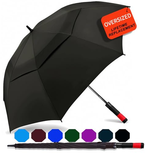 SIEPASA Golf Umbrella Large 62/68/72 Inch Automatic Open Extra Large Oversize Double Canopy Vented Umbrella Windproof Waterproof for Men and Women.(Black, 68,Red Handle)