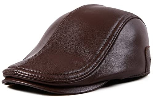 Leder Schiebermütze Flatcap Herren Schirmmütze Herrencap Ballonmütze mit Ohrenklappen Herbst/Winter