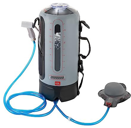 Campingdusche Solardusche Gartendusche mit Pumpe, Großer Wasserdurchfluss, Handbrause, 3 Gallonen 12L, Duschkopf Tragbare und Abnehmbarem Schlauch Duschen Beutel Shower für Wandern, im Freien,Klettern