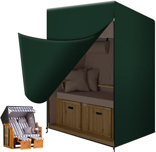 Funshot Strandkorb Schutzhülle Winterfest, Strandkorbhülle Winterfest, Strandkorb Abdeckung, Abdeckhaube für Strandkörbe Wasserdicht Winddicht, Outdoor Furniture Cover, Grün, 125x90x165/135cm