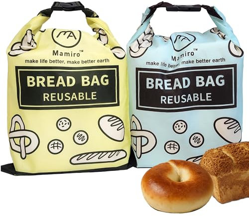 Mamiro Reusable Bread Bags - 2 Pack Extra Large Freezer Bags for Fresh Homemade Bread, Sourdough Storage, 17”x 12”