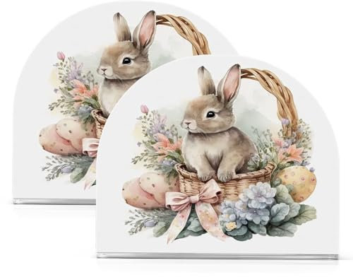 Osterhase im Korb, Eier-Serviettenhalter, Papierserviettenständer für Tischservietten, Aufbewahrungsspender für Küche, Restaurant, Bar, 2 Stück