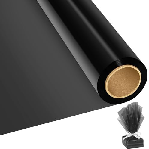 Rustark 1 Rolle 40CMx30M Schwarz Cellophan Geschenkpapier Transparente Farbige Zellophanfolie Geschenkkörbe Leckereien Kristall Papier Geschenkfolie Zellophanpapierrollen für Kunst Blumen