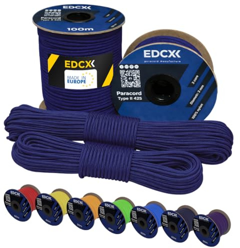 EdcX 3 mm Nylon Paracord 425 (15, 30, 50 And 100m) – 3 mm Type II, 100% Nylon Rope, 3 Strand Rope, 3 mm Nylon Rope in Many Colors