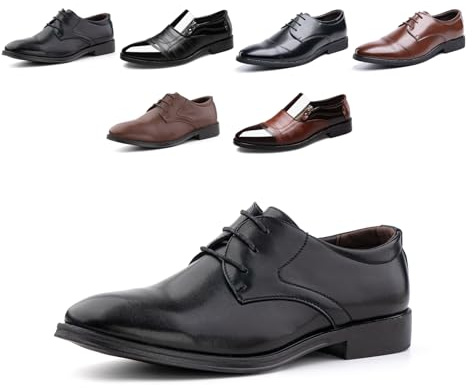 Scarpe Derby Uomo Oxford Scarpe Stringate Dress Shoes Francesine Basse Brogue Scarpe Pelle Verniciata Lavoro Formale Sposa Nero Marrone EU 37-48