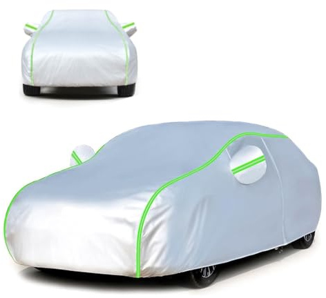 Autoabdeckung für Nissan Micra K13 2010-2017 (378 x 167.5 x 152.5cm),Wasserdicht, Anti-uV, atmungsaktiv, Staub-, Regen-, Kratz- und schneesistent, Außengebrauch, elastisch, atmungsaktiv