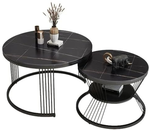 GHKFEJGDEN Satztisch-Set, moderner runder stapelbarer Couchtisch, Beistelltisch für Sofas, mit Ablagefläche, für kleine Räume, Wohnzimmer,B,60+45cm