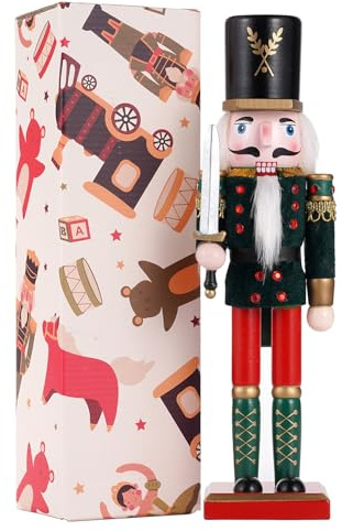 COMBIUBIU 30 cm Nussknacker Figuren Holz Nussknacker Soldaten,Traditionelle Weihnachten Nussknacker Figuren Deko aus Kiefernholz für Zuhause Weihnachtsdekoration Weihnachtsschmuck, (Grün)