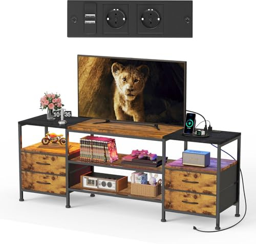 TV Schrank mit LED-Beleuchtung Steckdose, für lowboard bis 70 Zoll, braun | Großer Stauraum, Stabiler Stahlrahmen, 40x160x63cm tv board für Wohnzimmer Esszimmer Schlafzimmer Heimkino