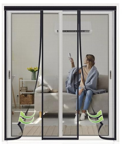 Moustiquaire Magnetique Porte Baie Vitrée 220x185cm Noir Fenetre Enroulable Insect Protection