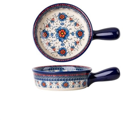 FAJNUZI2024 Fuentes Horno Plato de cerámica Vintage for Hornear, Cuenco con Mango for el hogar, vajilla Creativa de Doble Oreja, tazón de Sopa, Plato de Ensalada Fuente Lasaña(16.3cm)