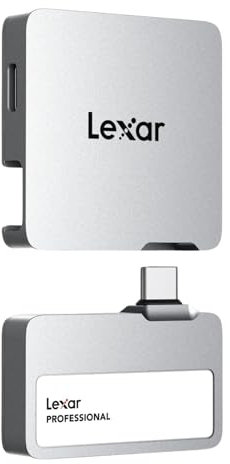 Lexar 2TB Externo SSD Professional Go con Hub, Ultracompacto, Compatible con Apple ProRes, hasta 1050 MB/s de Lectura, USB 3.2 Gen 2, Resistente al Agua y al Polvo IP65, para iPhone 15/16, Plateado