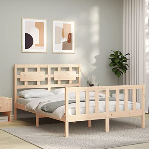 Buzaza Massivholzbett mit Kopfteil Bettgestell Bed Frame Holzbett Kopfteil Bett Schlafzimmer Bett Massivholzbetten 120x200 cm - 3192551