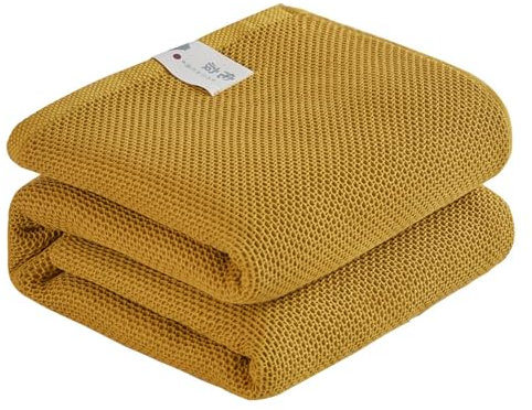Wendbare Baumwolldecke für Sofa, Bett, extra groß, Waffelmuster, leicht und weich, für alle Jahreszeiten, Gelb, 100 x 150 cm