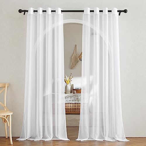 PONY DANCE White Eyelet Voile Curtains 84 Drop - Semi Transparent Window Net Curtains for Bedroom/Living Room, Airy & Lightweight Elegant Sheer Panels, Set of 2, 54 x 84 inches