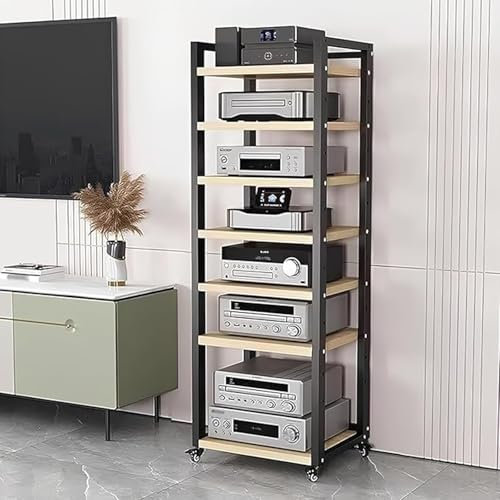 Multi-Layer Audio Display Stand, AV Receiver DVD Player Storage Shelves, Amp Gaming TV Components Cabinet, Floor-Standing Speaker Rack with Wheels, Adjustable Height Record Player Console Holder, Easy