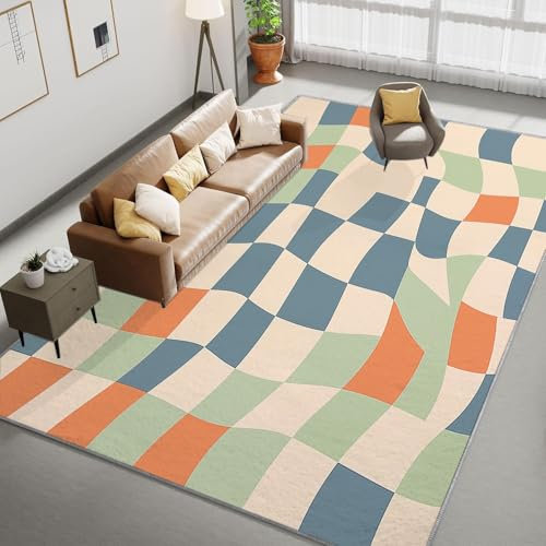 Generico Tappeto 160 x 230cm Astratto Funky Onde A scacchi Tappeto Salotto - Tappeto Lavabile per Soggiorno Tappeto a Pelo Corto Tappeto per Camera Tappeto Antiscivolo Blocchi di colore 3D