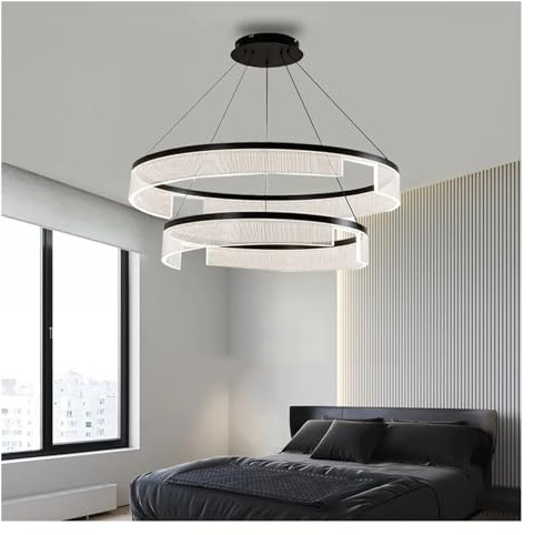 Luz colgante , Iluminación colgante Techo Minimalismo Led Luces colgantes regulables Sala de estar Luminarias Led modernas Lámpara suspendida Café negro Lámpara acrílica de aluminio(Pendant D60 40cm)