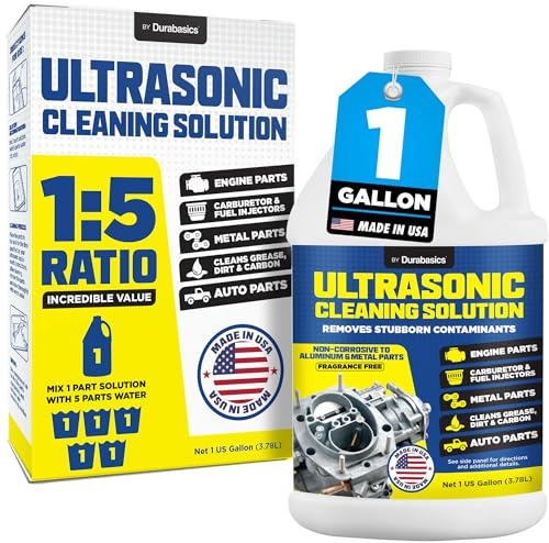 Durabasics [1 Gallon] Ultrasonic Cleaner Solution – Heavy-Duty Parts Cleaner & Carburetor Cleaning Solution – Perfect for Engine & Automotive Parts – Helps Remove Carbon, Grease – Safe on Most Metals