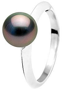 PEARLS & COLORS - Bague en Perle de Tahiti Cultivée Ronde 8-9 mm - Qualité AA+ - Argent Sterling 925 - Bijoux pour Femmes