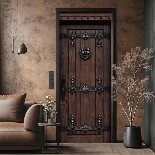 arricraft 2 Pcs Self-Adhesive Door Sticker, 31.5x78.7 Retro Wooden Pattern Door Murals Stickers PVC Door Removable Wallpaper Decoration for Bedrooms ​Living Room