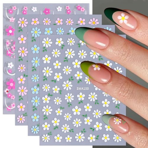 JMEOWIO Nagelsticker Bunte Blumen 10 Blatt Nail Art Sticker Selbstklebend Nagelaufkleber Frühling Sommer Blumen Dekoration Nageldesign Zubehör