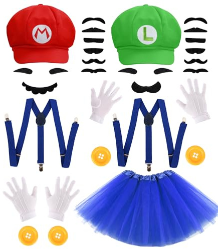 PIIDUOO Halloween Costumes Accessories for Adults Couples - 2 Person Duo Halloween Costumes Party Cosplay Set - Matching Costume for Men Women Teens Friends - Red & Green