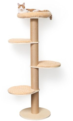 FUKUMARU Cat Scratching Post, 5 Levels Cat Tree with Spacious Plush Bed, Versatile Window or Wall Mount Climbing Tower, with 12 cm Thick Scratching Post Cat Tree for Sleeping, Scratching and Watching