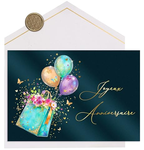 Joli Coon Papeterie Carte anniversaire STARDUST – Carte d'anniversaire avec enveloppe en papier premium et véritable cachet de cire - 17 x 11,5 cm