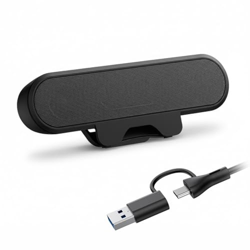 Datorhögtalare för Stationär Dator, Trådbundna Monitorhögtalarklipp på PC -högtalare med Stereo Högt Ljud, Volymkontroll (USB A Till USB C -adapter ingår)